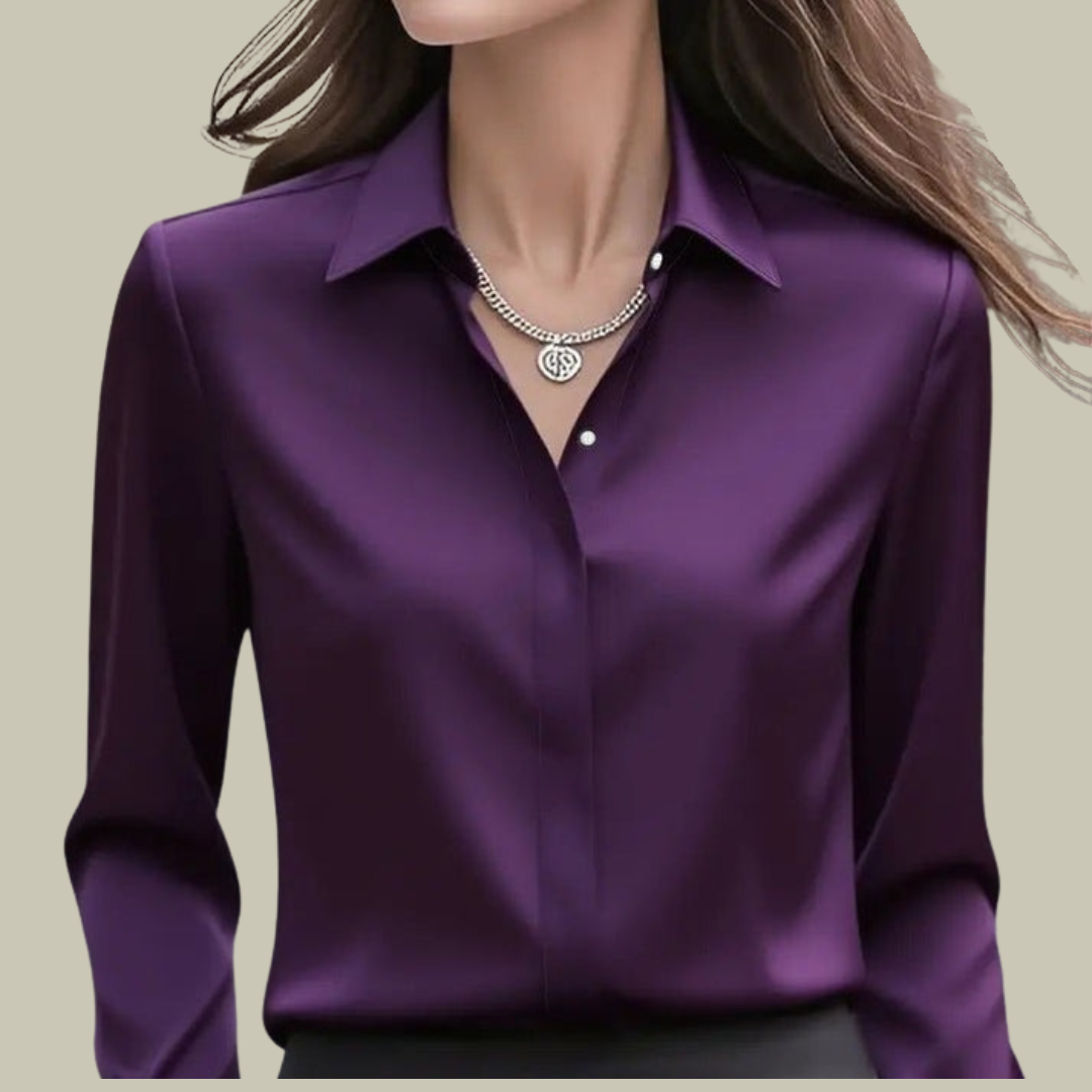 Women's Satin Button-Down Blouse - Elegant Silk Feel Smart Casual Shirt