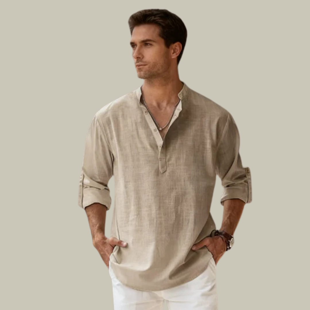 Men's Linen Long Sleeve Henley Shirt