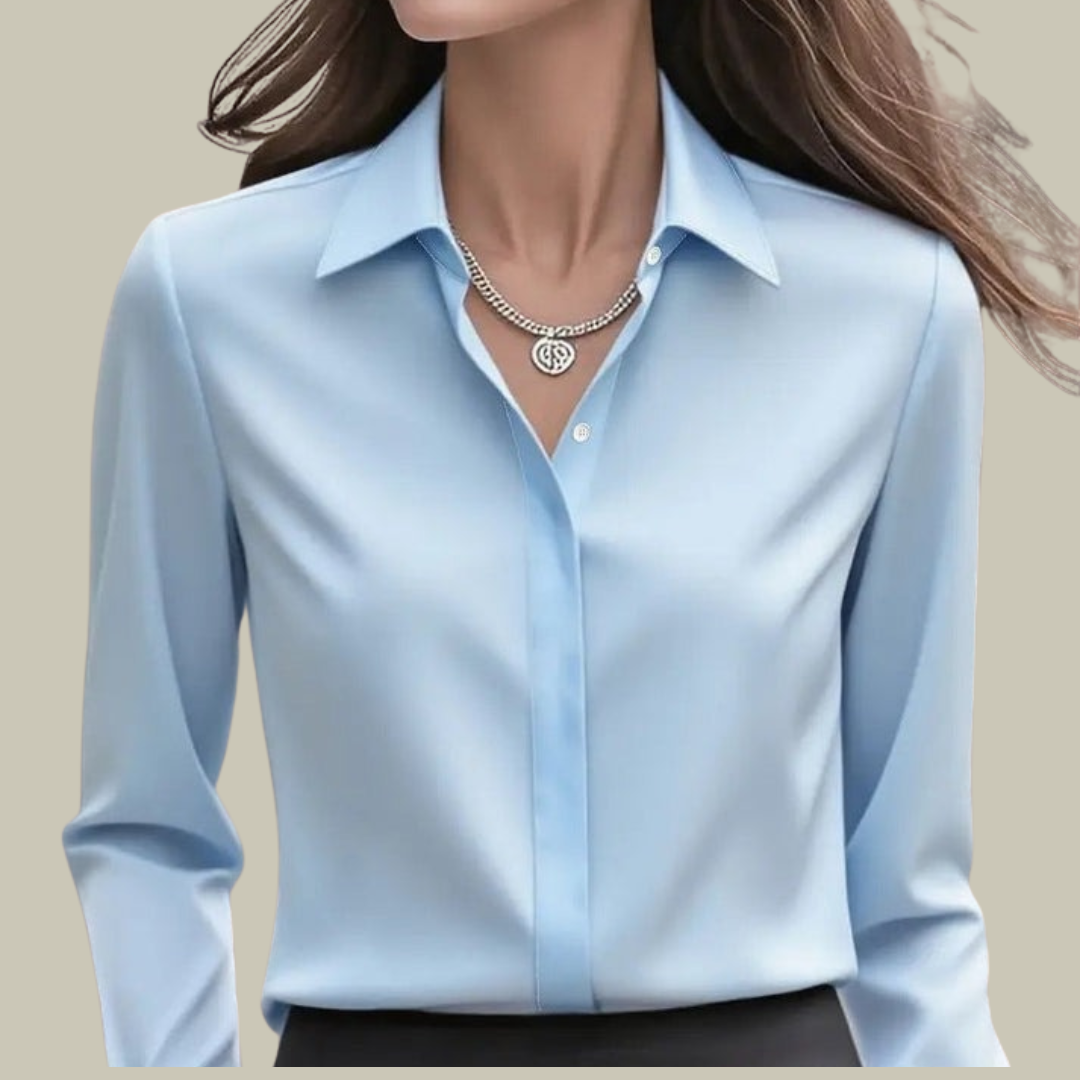 Women's Satin Button-Down Blouse - Elegant Silk Feel Smart Casual Shirt