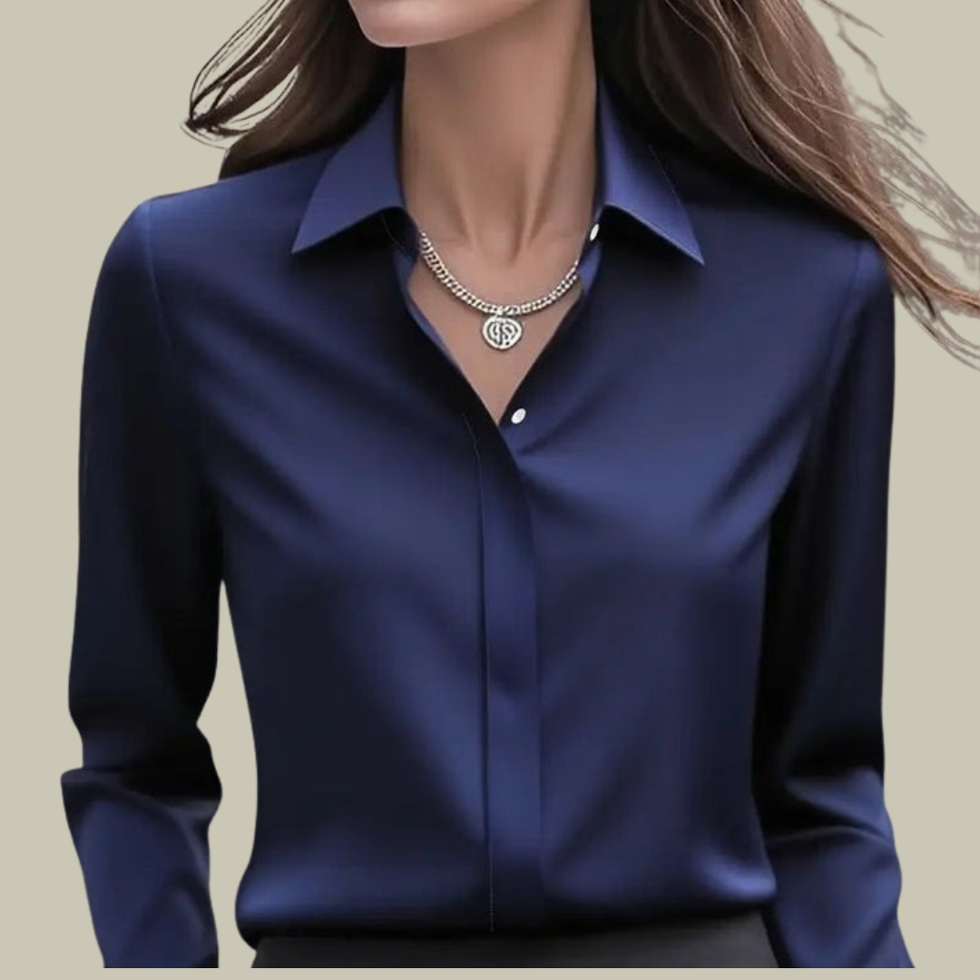 Women's Satin Button-Down Blouse - Elegant Silk Feel Smart Casual Shirt