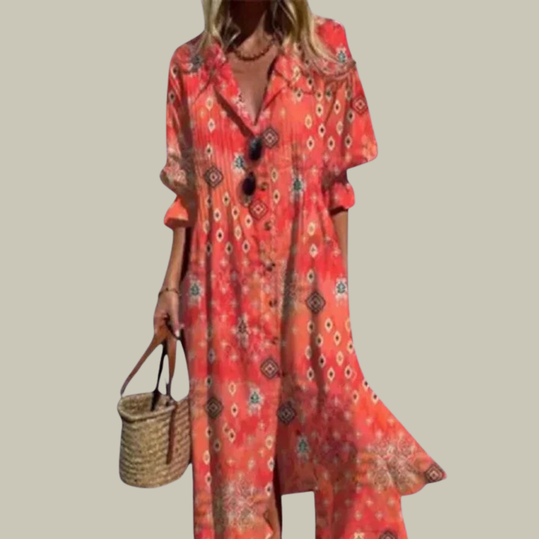 Women's Floral V-Neck Pleated Maxi Dress