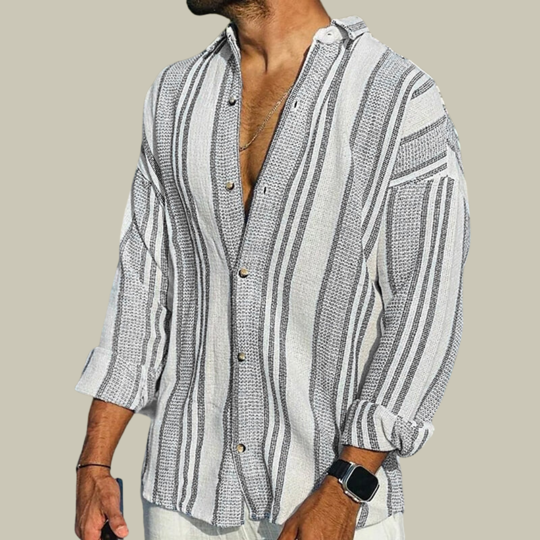 Men's Vertical Striped Linen Shirt - Casual Summer Beach Top