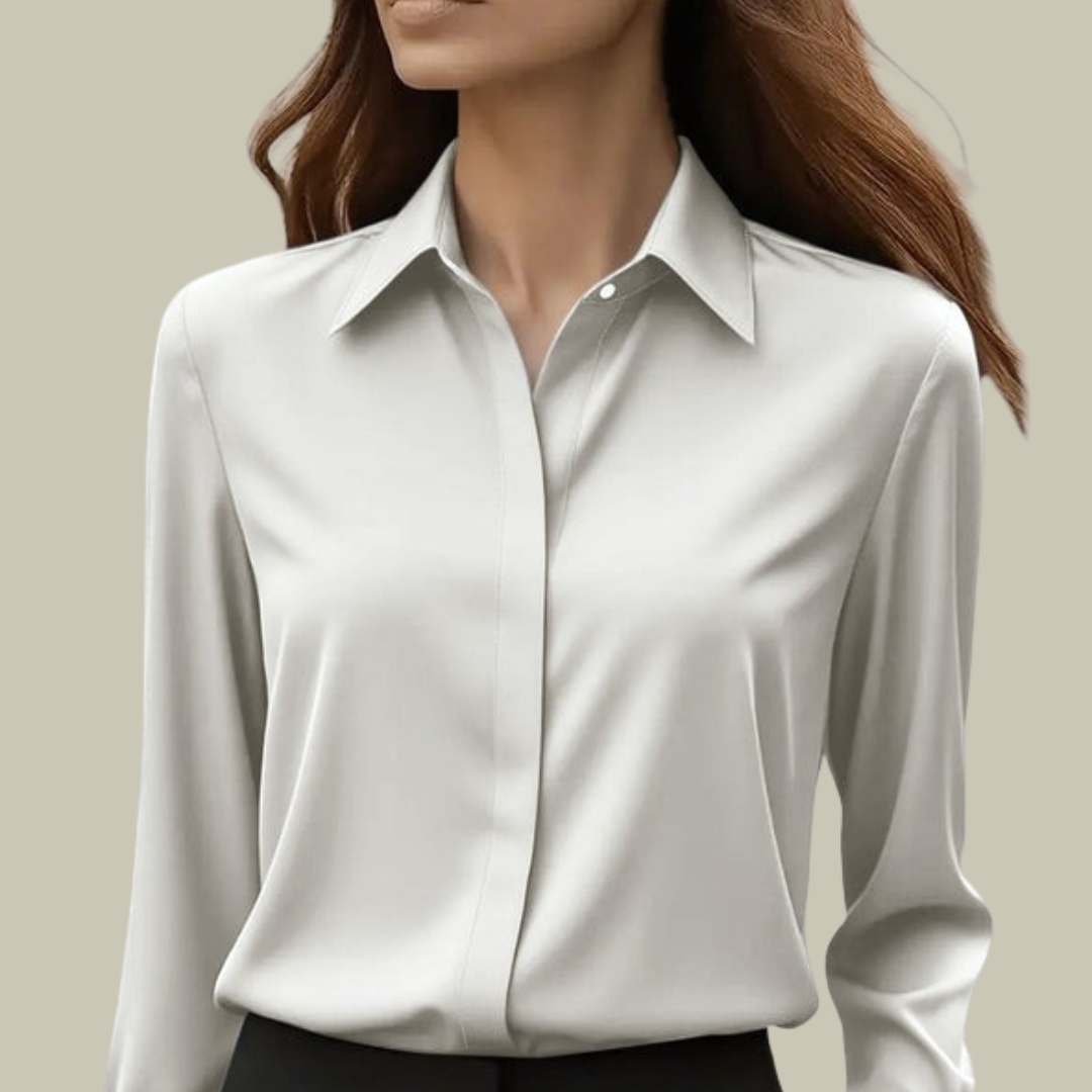 Women's Satin Button-Down Blouse - Elegant Silk Feel Smart Casual Shirt