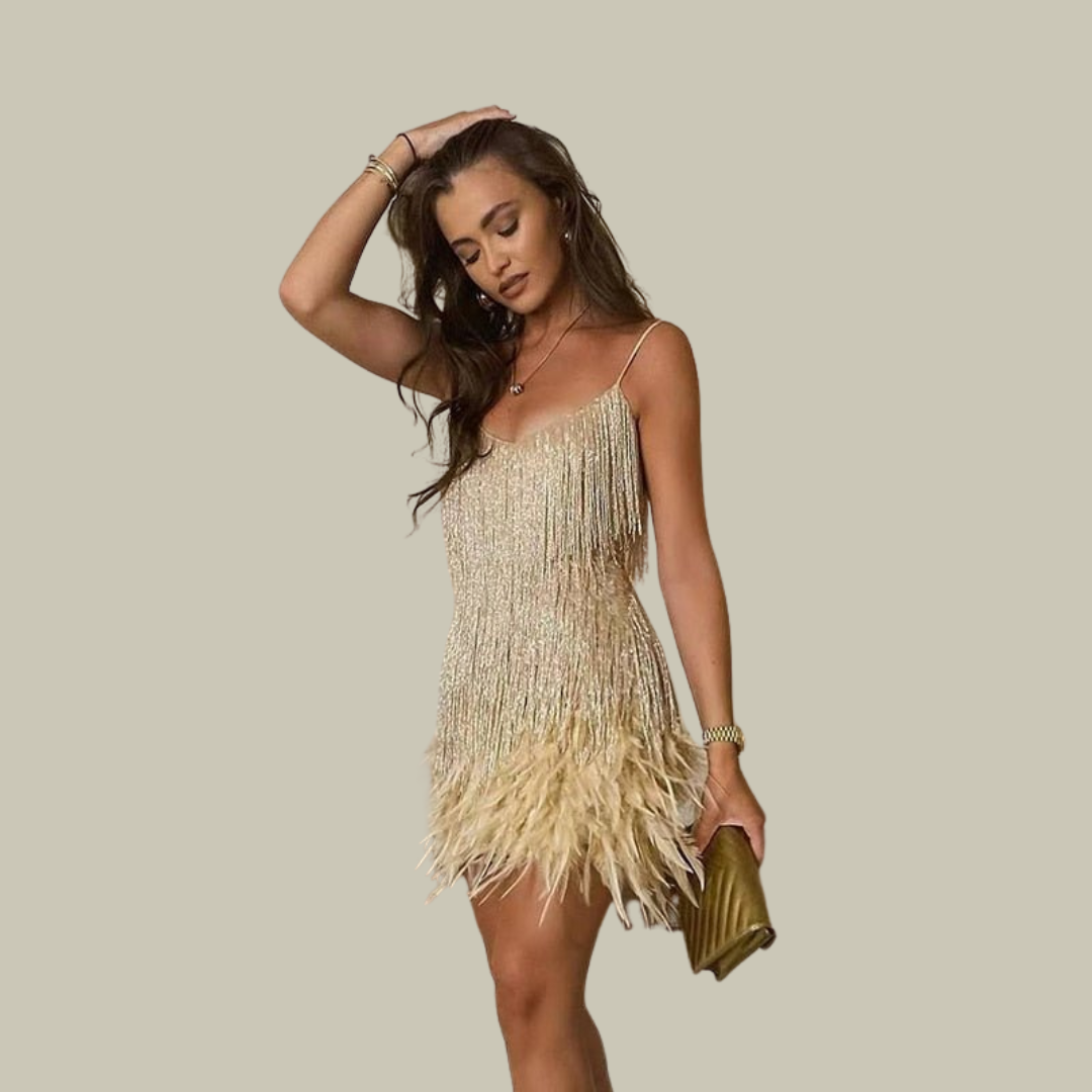 Women's Sparkly Feather Mini Dress
