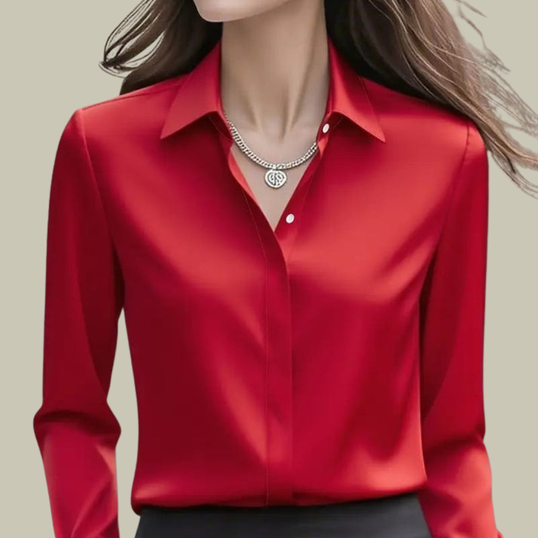 Women's Satin Button-Down Blouse - Elegant Silk Feel Smart Casual Shirt