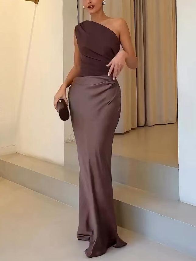 Anita™ | Elegant One Shoulder Neck Pleated Party Maxi Dress 5