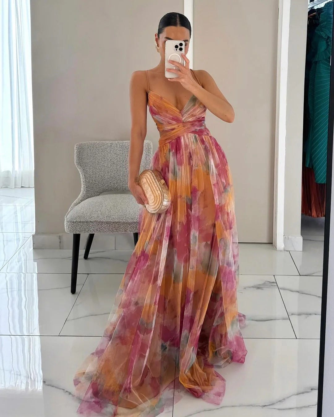 Bella Women's Long Dress – Floral Summer Dress with Adjustable Closure & Flowing Silhouette 0