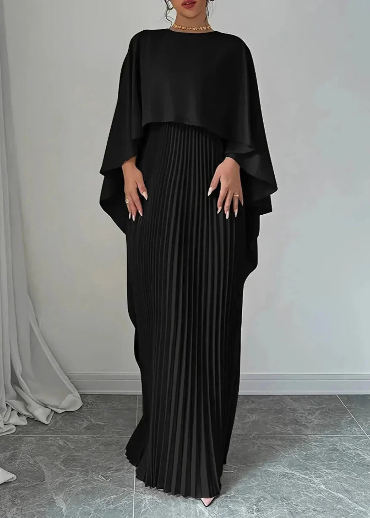 Bonnie | Women’s Wedding Guest Pleated Cape Maxi Dress 4