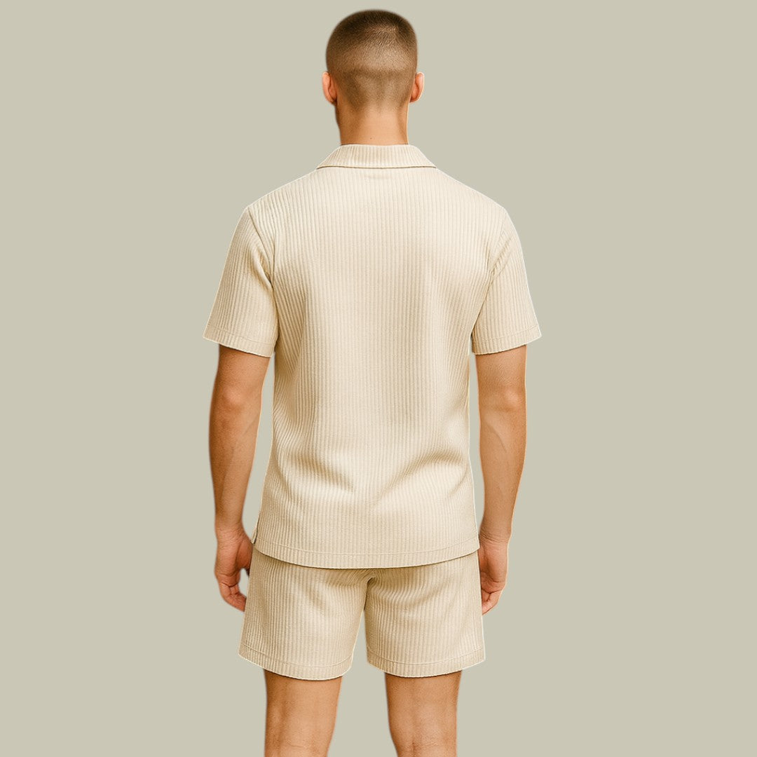 Men's Pleated Summer Co-ord Set - Cuban Collar Shirt & Shorts Outfit