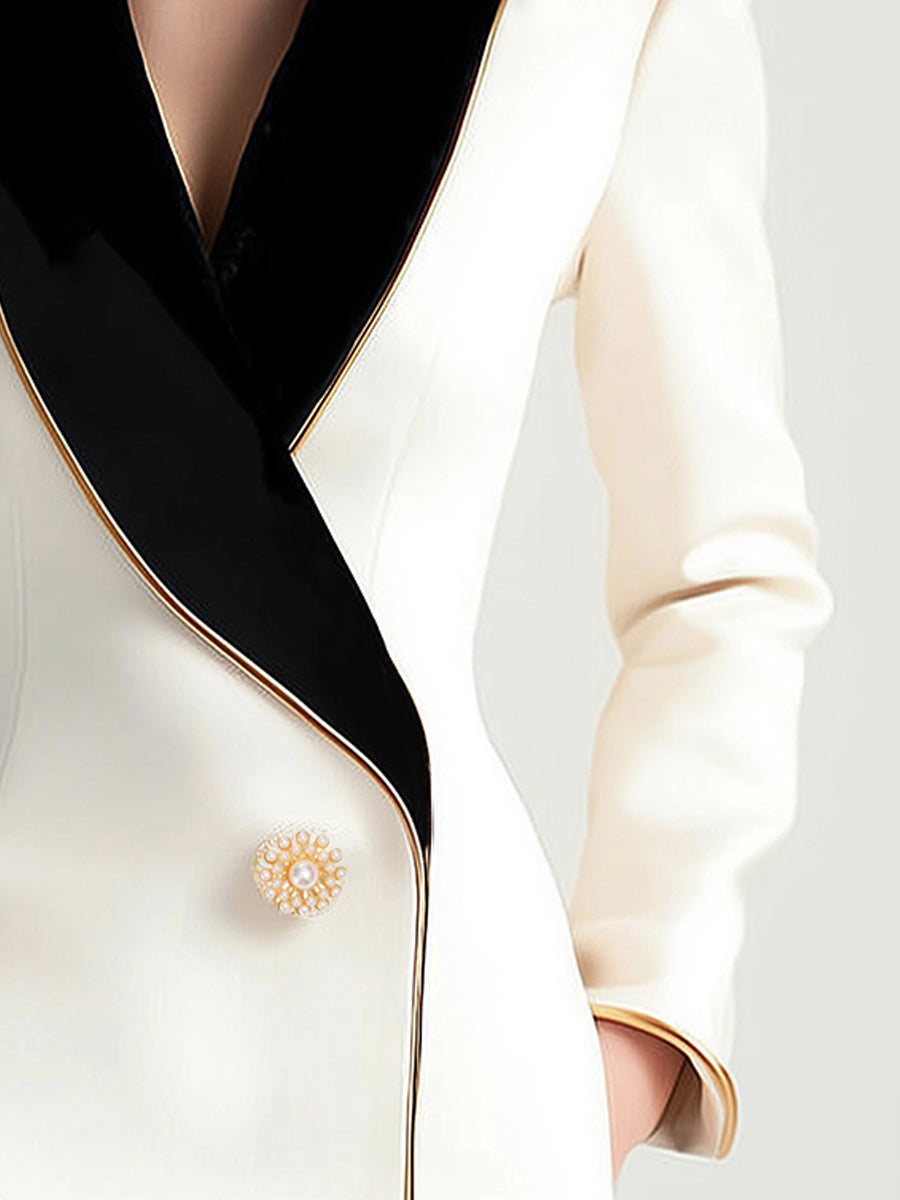 Elegant Asymmetrical White Blazer with Black Contrast Lapels 3