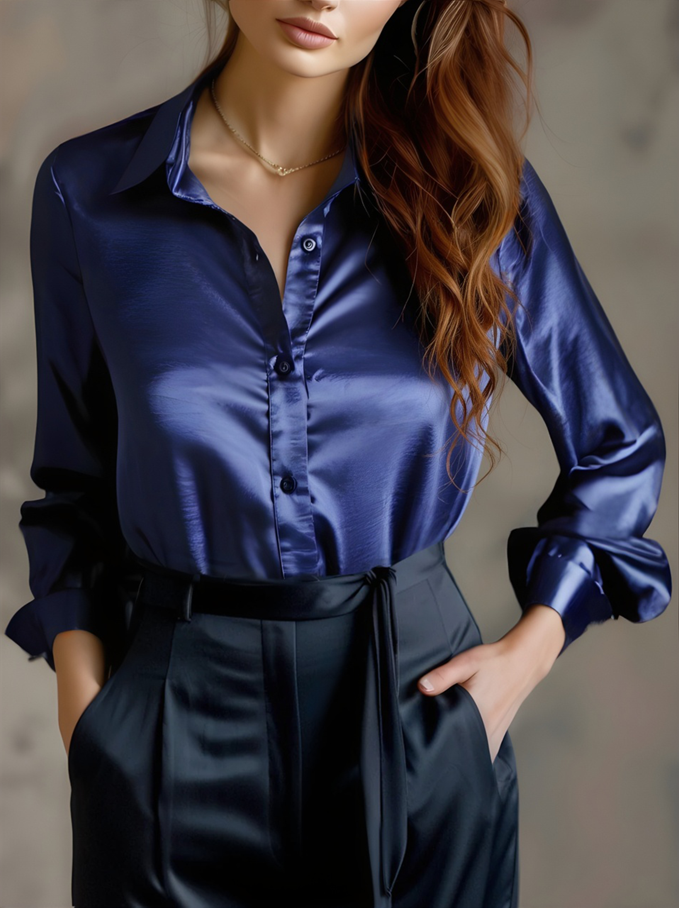 Elegant Black Satin Long Sleeves Blouse 3