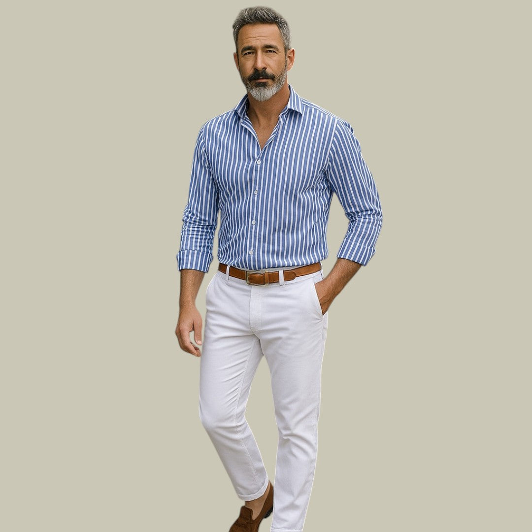 Men's Slim Fit Striped Dress Shirt - Formal Business Office Top