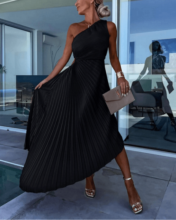 Lily | Women’s Wedding Gues Dress One Shoulder Pleated Maxi Dress 4