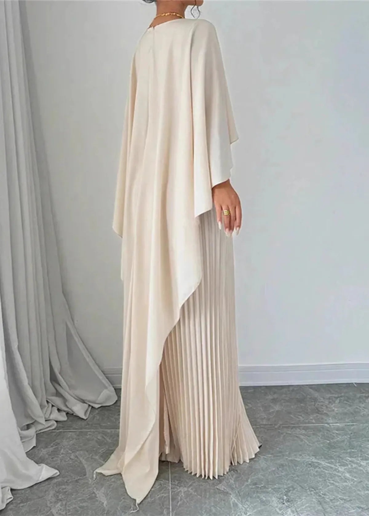 Makayla | Women’s Wedding Guest Pleated Cape Maxi Dress 1
