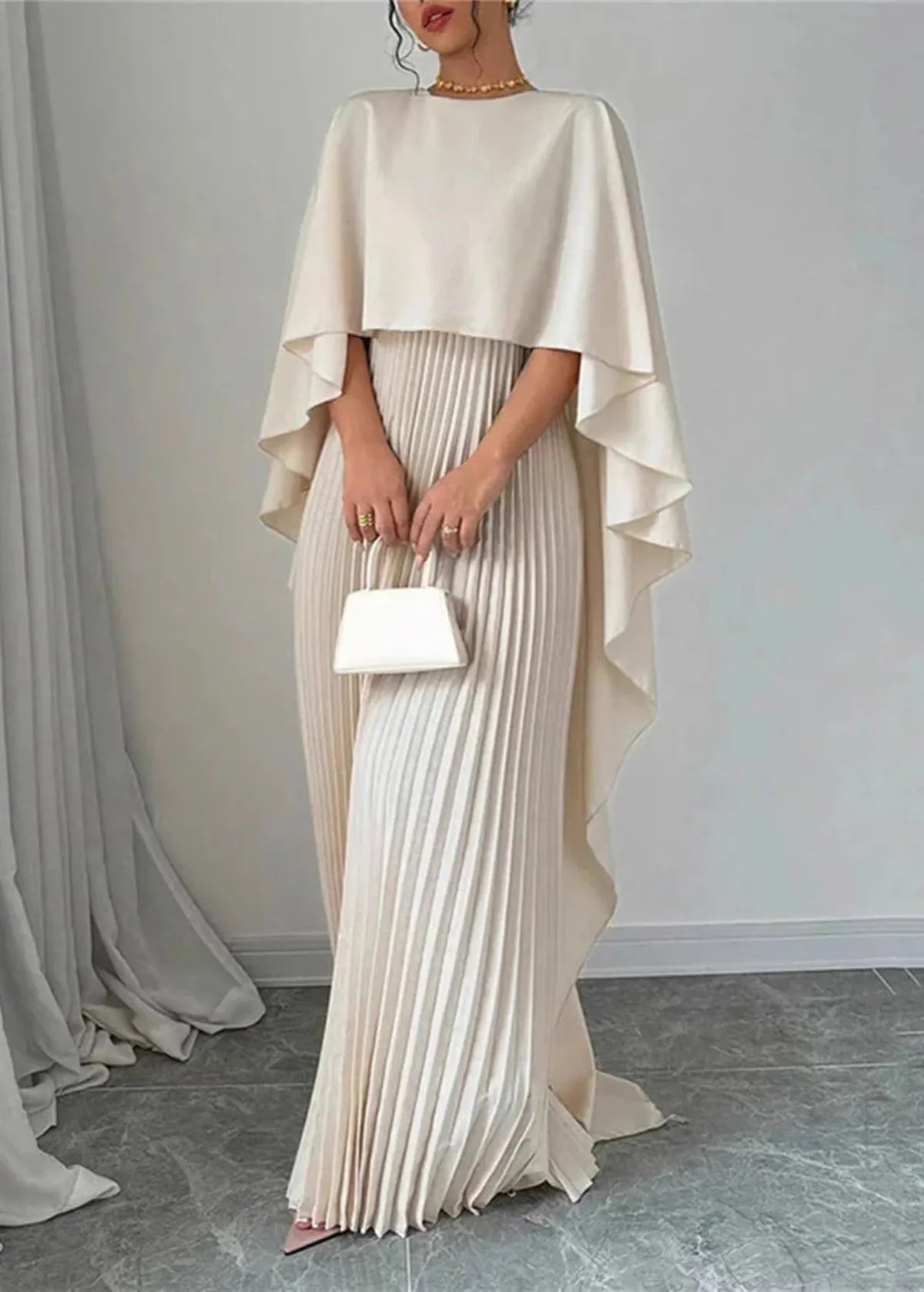 Makayla | Women’s Wedding Guest Pleated Cape Maxi Dress 2