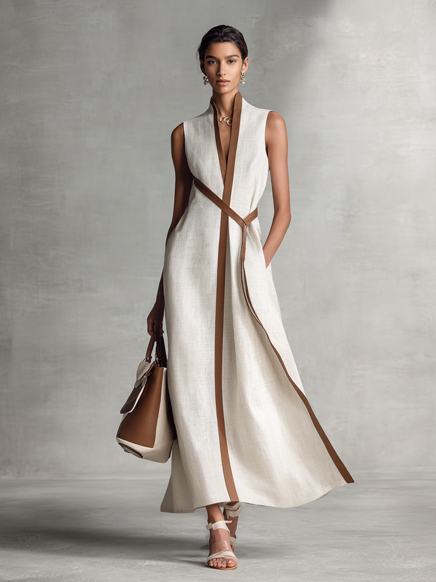 Maxi Dress Sleeveless with V-Neck and Tie Waist for Women 1