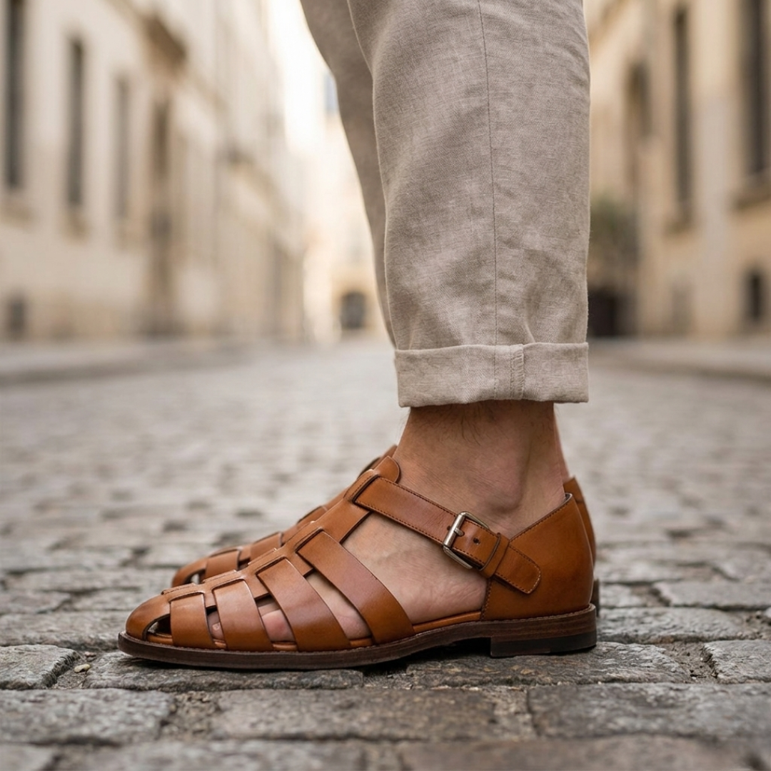 Men’s Leather Sandals Closed Toe Buckle Strap Summer Shoes 0