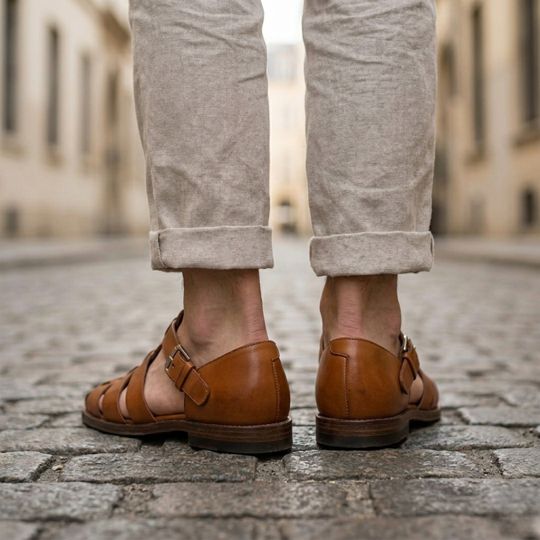 Men’s Leather Sandals Closed Toe Buckle Strap Summer Shoes 1