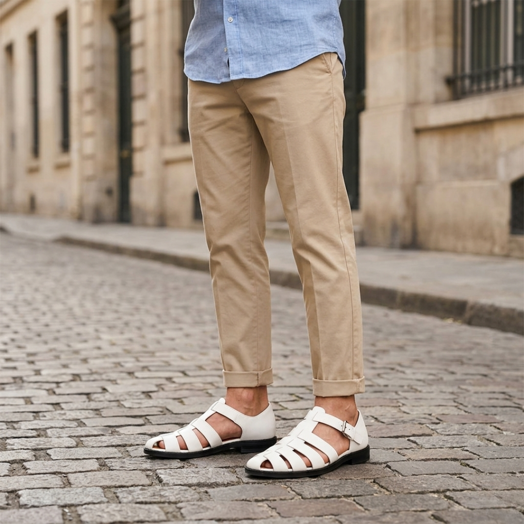 Men’s Leather Sandals Closed Toe Buckle Strap Summer Shoes 3