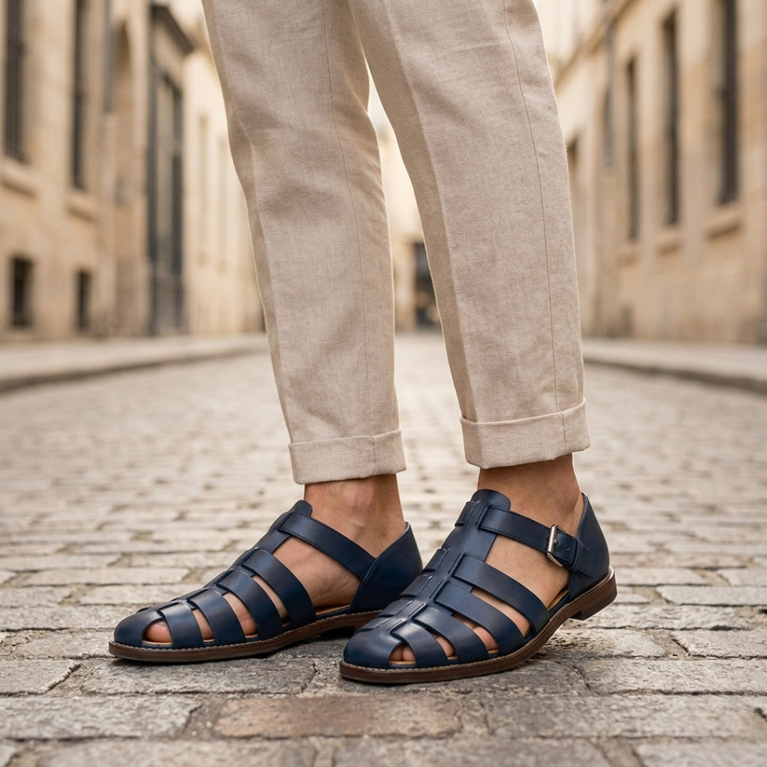 Men’s Leather Sandals Closed Toe Buckle Strap Summer Shoes 4