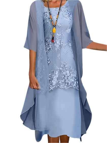Ovrin | Women Wedding Guest Dress Flowing Sheer Sleeve Midi Dress 0
