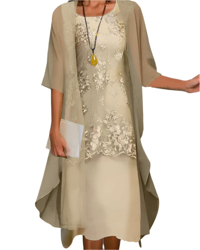 Ovrin | Women Wedding Guest Dress Flowing Sheer Sleeve Midi Dress 1