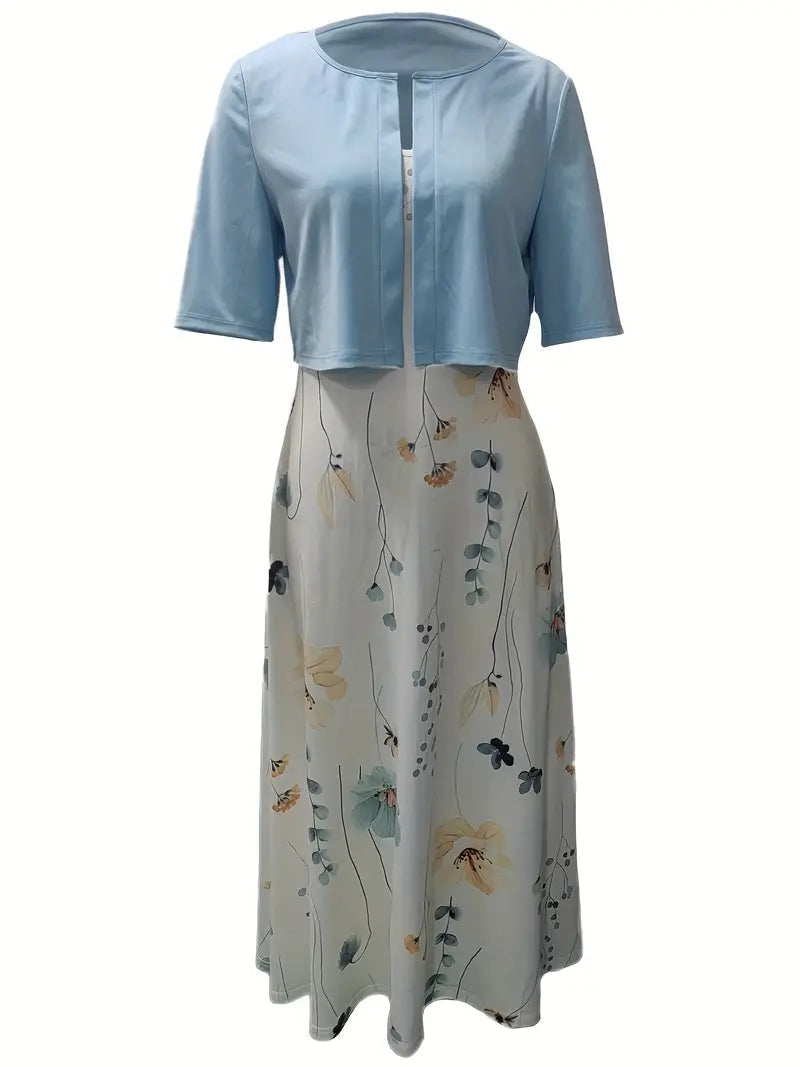 Women’s Elegant Floral Two-Piece Dress Set with Crop Top & Round Neck | ChicundStil 5