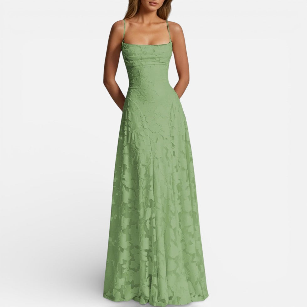 Women's maxi dress with spaghetti straps and flared skirt 0