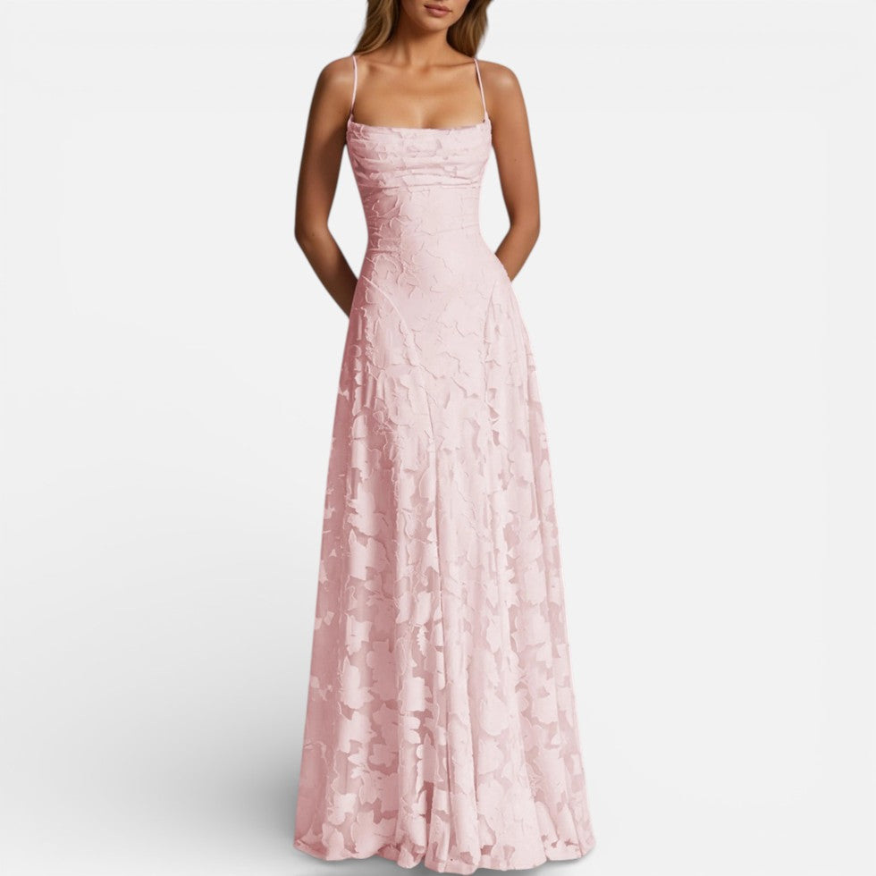 Women's maxi dress with spaghetti straps and flared skirt 4