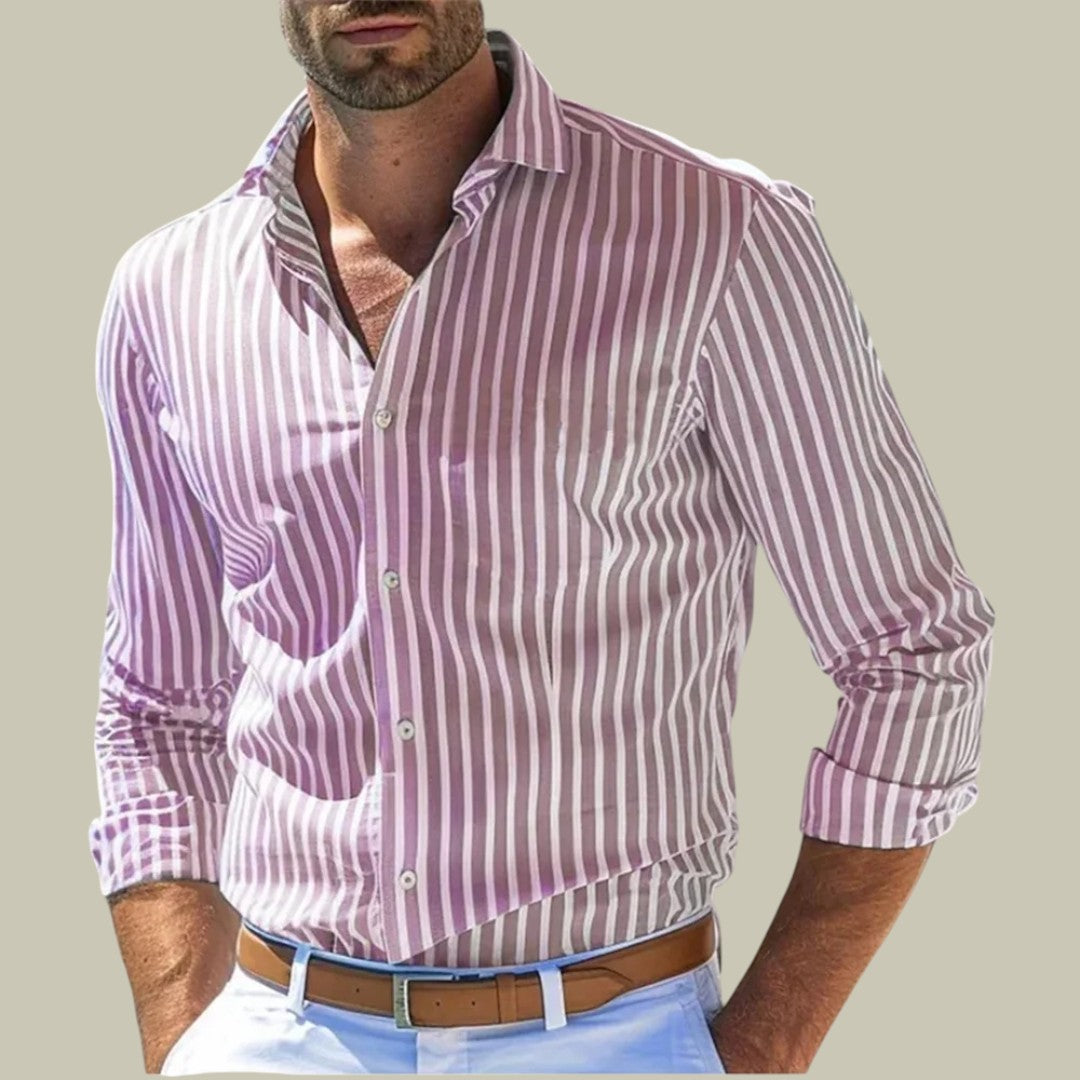 Men's Slim Fit Striped Dress Shirt - Formal Business Office Top