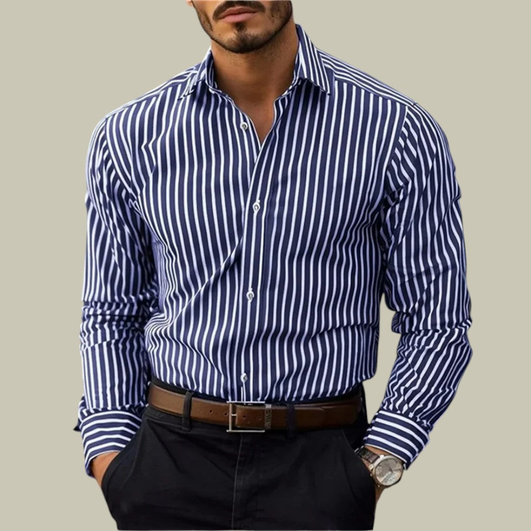 Men's Slim Fit Striped Dress Shirt - Formal Business Office Top