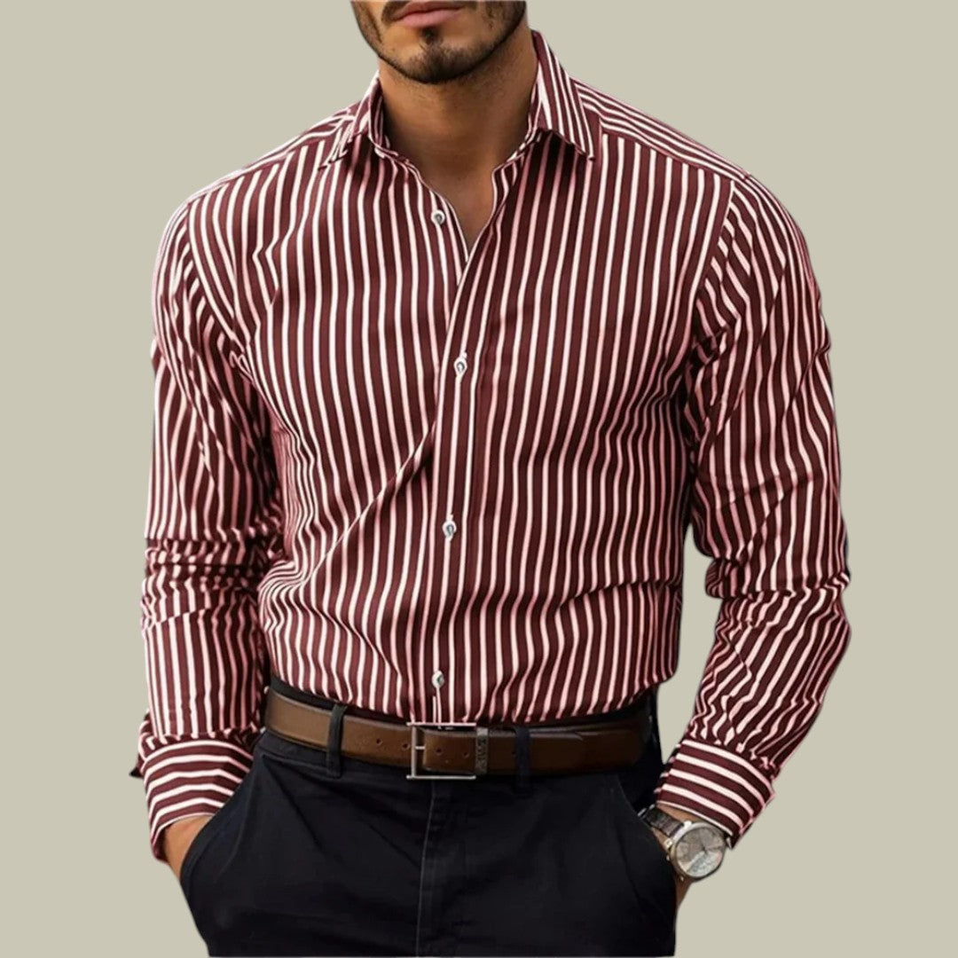 Men's Slim Fit Striped Dress Shirt - Formal Business Office Top