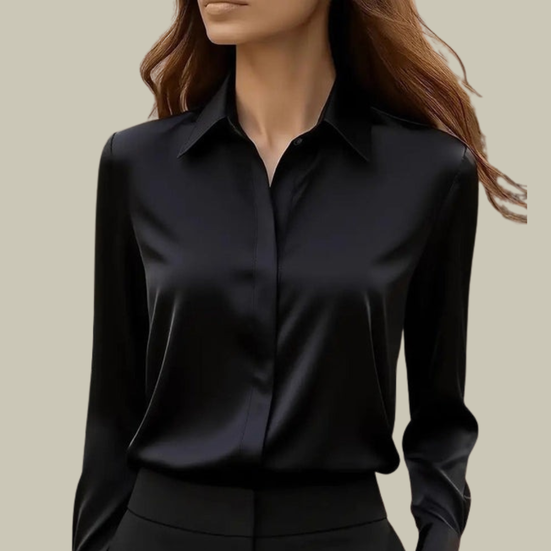 Women's Satin Button-Down Blouse - Elegant Silk Feel Smart Casual Shirt