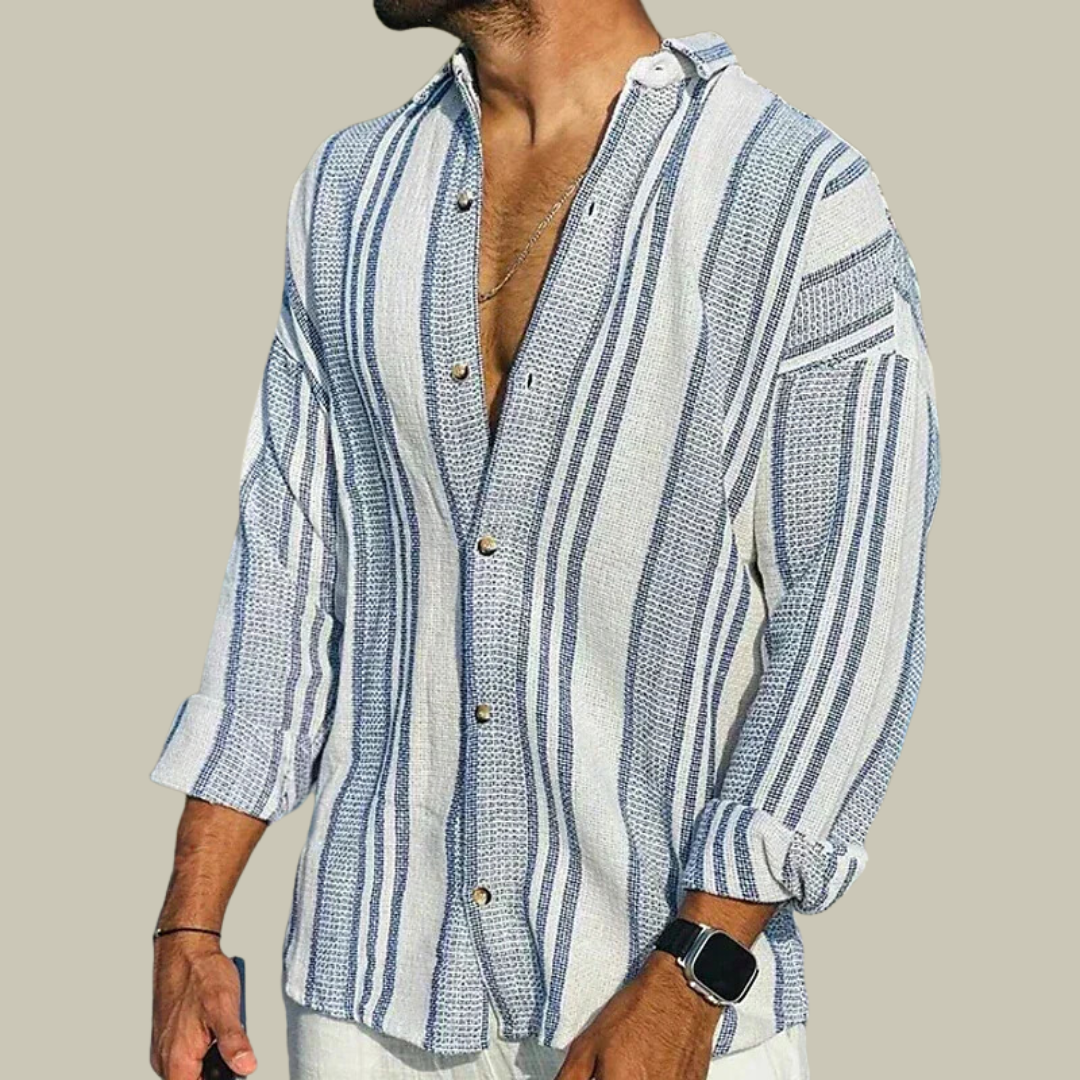 Men's Vertical Striped Linen Shirt - Casual Summer Beach Top