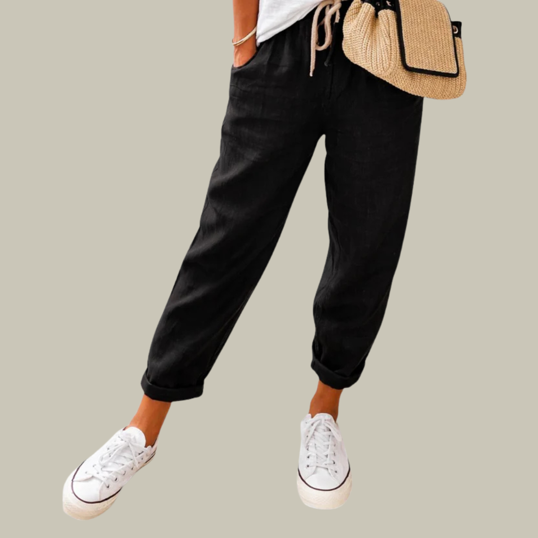 Women's Linen Relaxed Fit Tapered Trousers