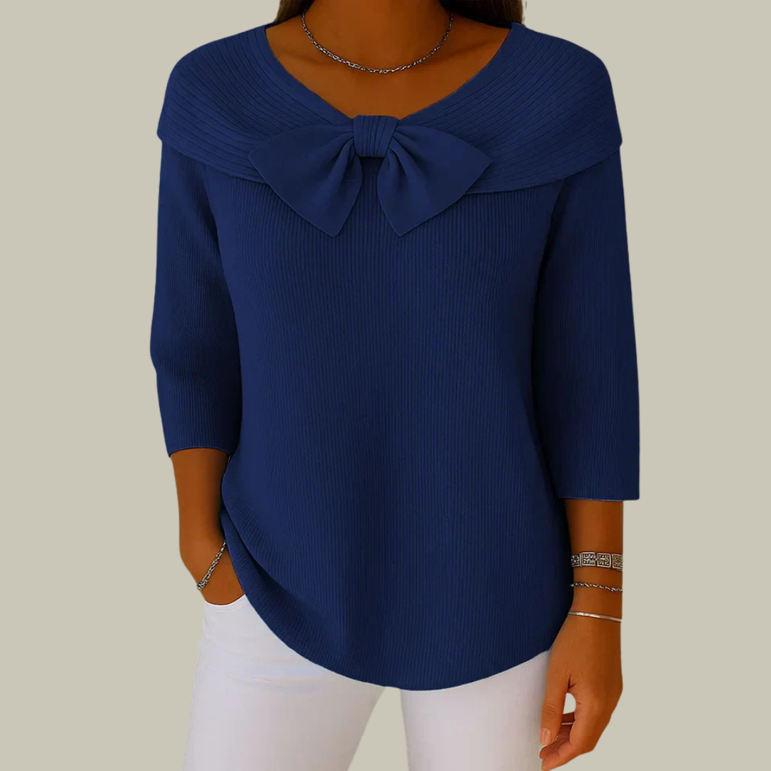 Women's Elegant Linen Ribbed Knit Top