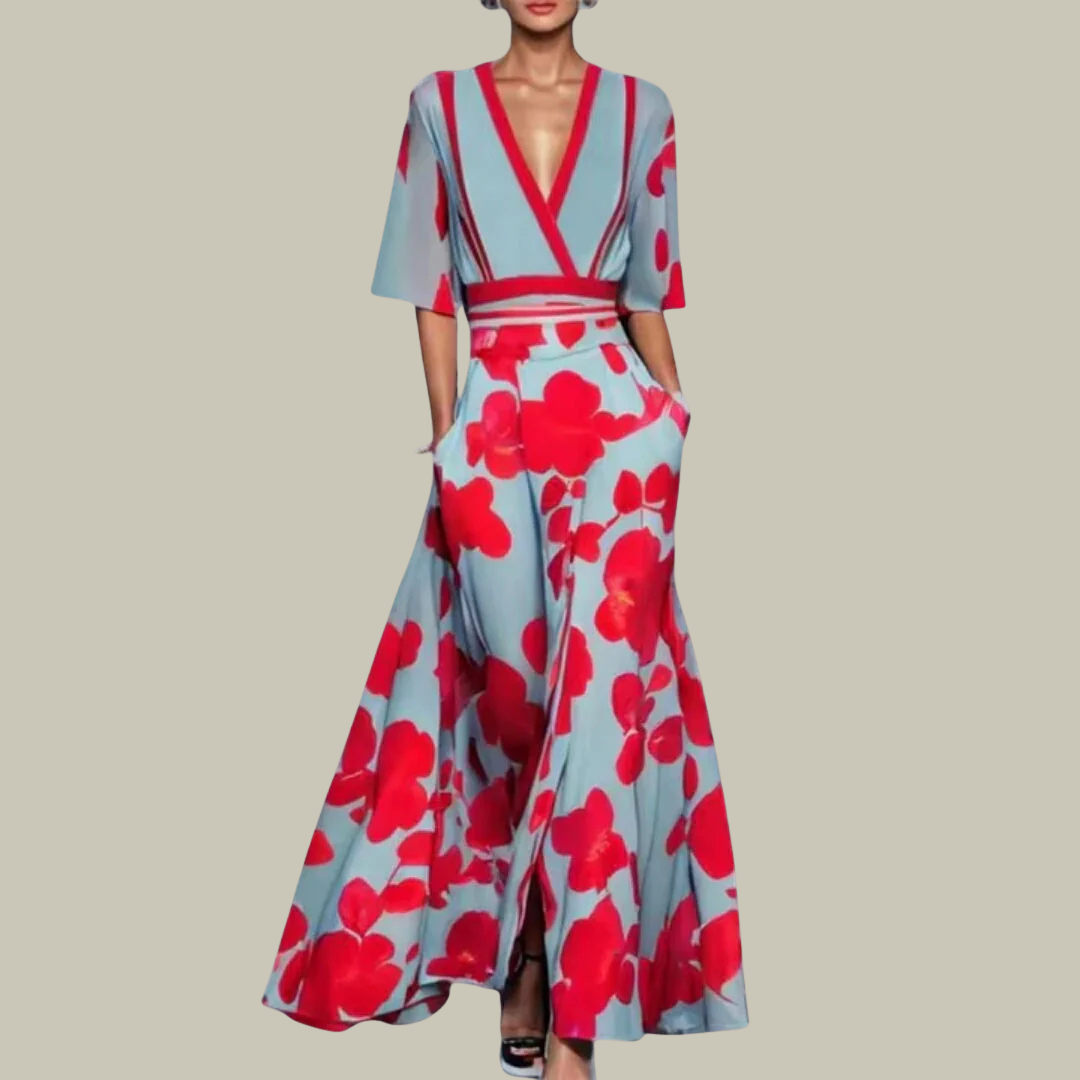 Women's Embroidered V-Neck Mesh Maxi Dress