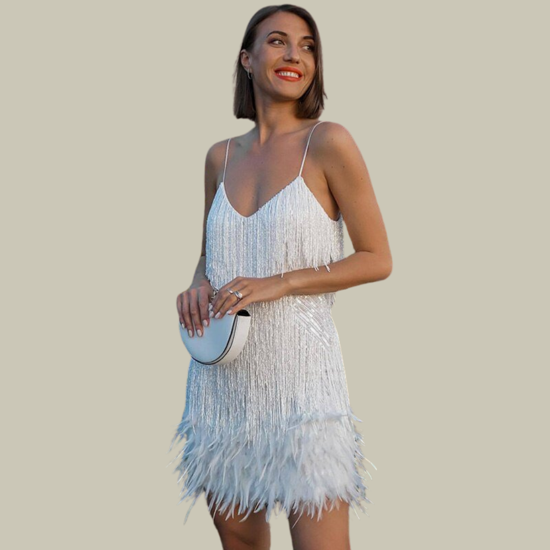 Women's Sparkly Feather Mini Dress