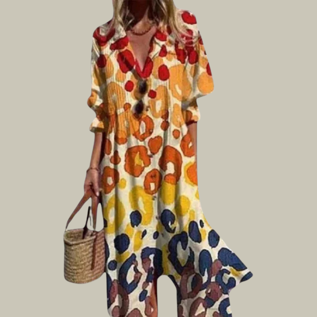 Women's Floral V-Neck Pleated Maxi Dress
