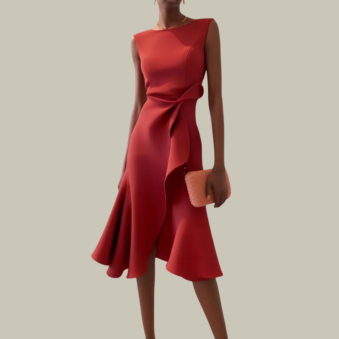 Women's Asymmetric Ruffle Cocktail Midi Dress