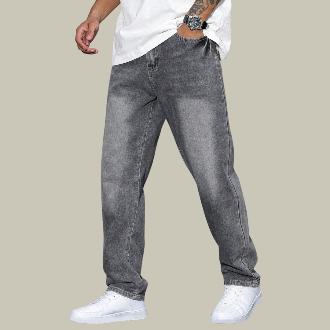 Men's Relaxed Fit Washed Denim Jeans - Vintage Straight Leg Pants