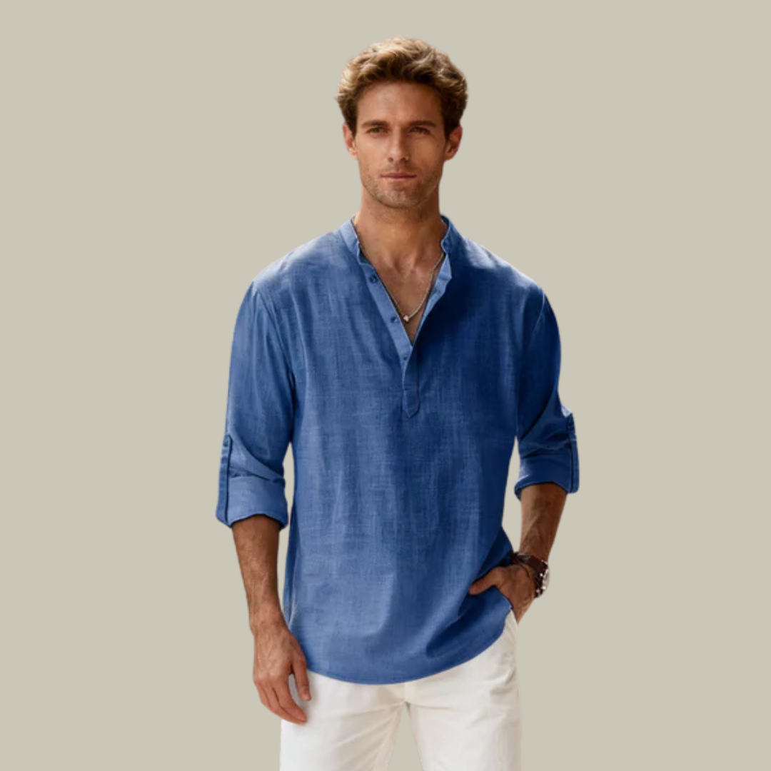 Men's Linen Long Sleeve Henley Shirt