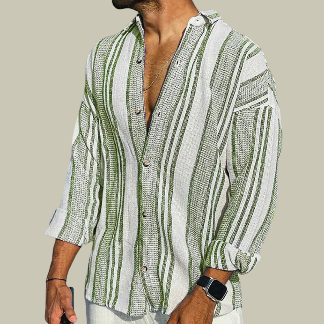 Men's Vertical Striped Linen Shirt - Casual Summer Beach Top