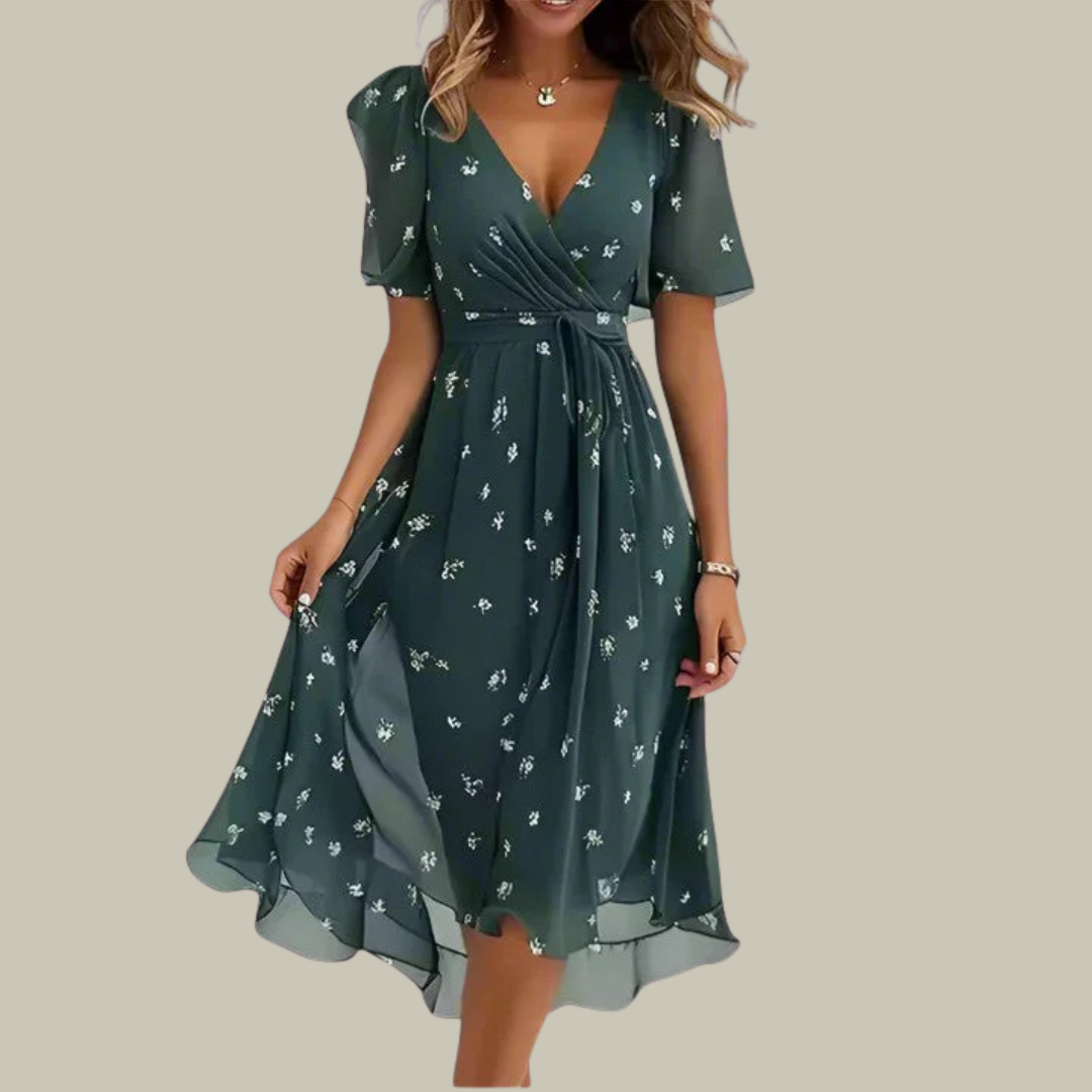 Women's Floral V-Neck Pleated Maxi Dress
