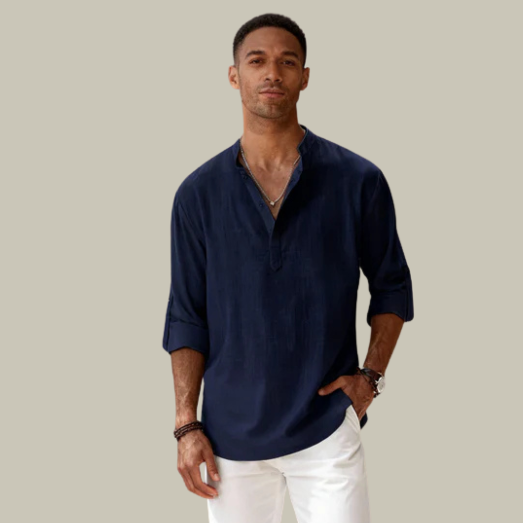 Men's Linen Long Sleeve Henley Shirt