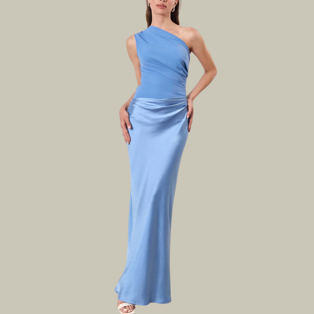 Women's One-Shoulder Ruched Satin Maxi Dress