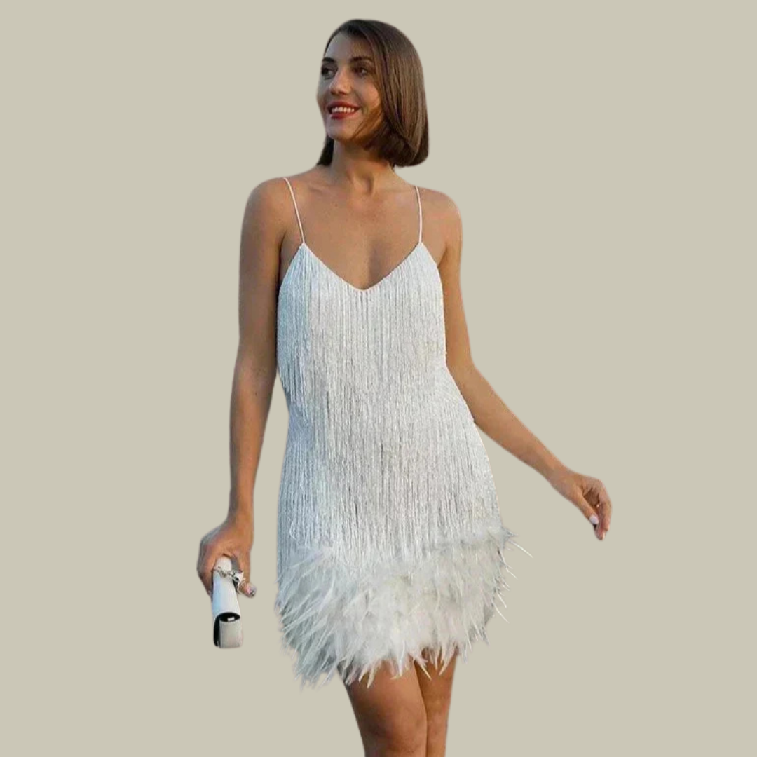 Women's Sparkly Feather Mini Dress