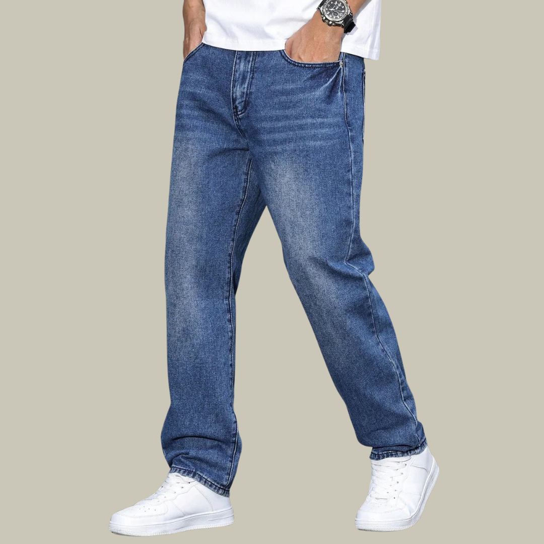 Men's Relaxed Fit Washed Denim Jeans - Vintage Straight Leg Pants