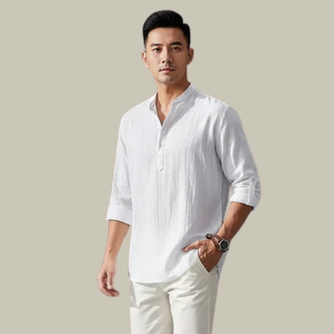 Men's Linen Long Sleeve Henley Shirt