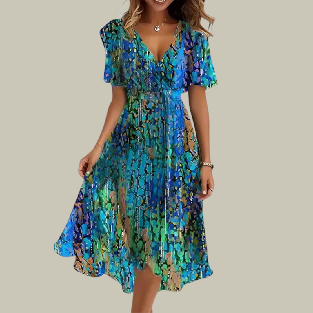 Women's Floral V-Neck Pleated Maxi Dress